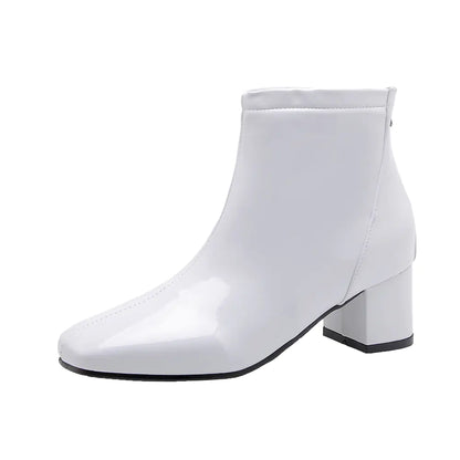 Chunky Heeled Patent Ankle Boots