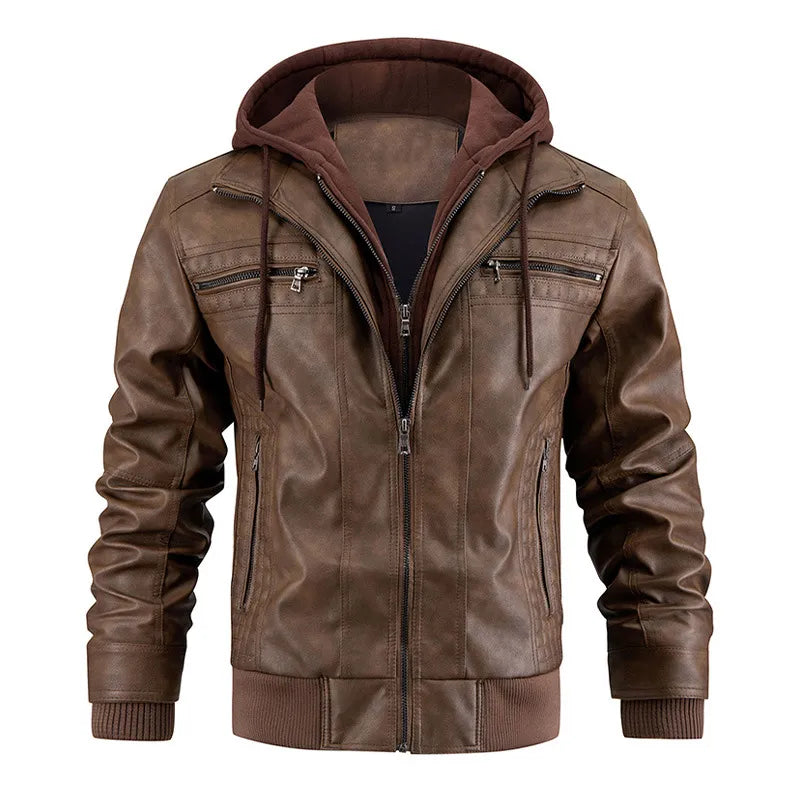 Leather Hooded Winter Jacket