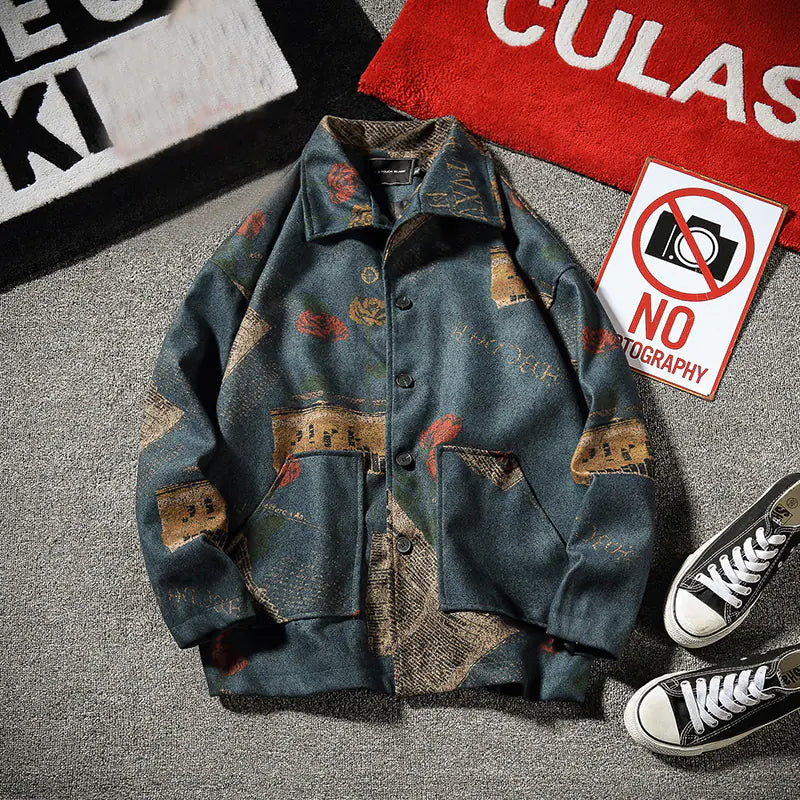 Stylish Retro Print Jacket