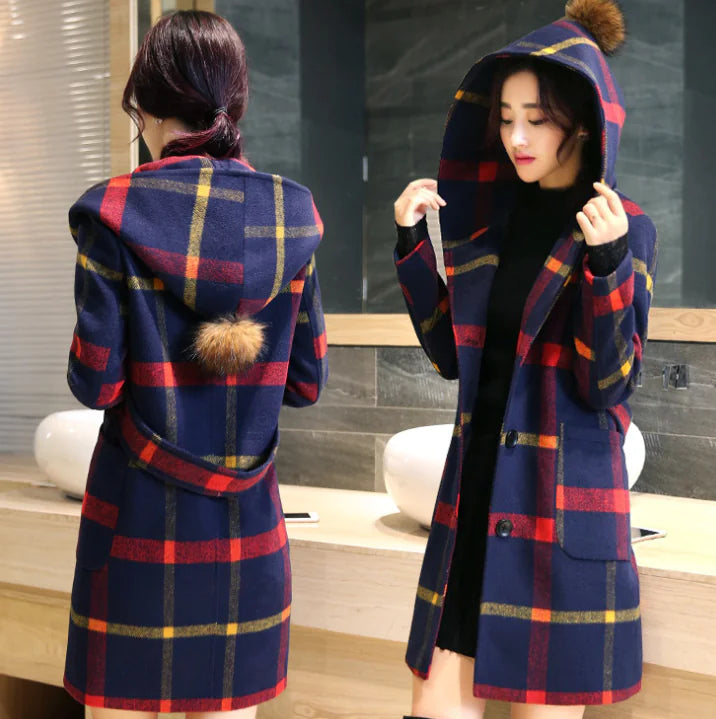 Plaid Hooded Wool Coat