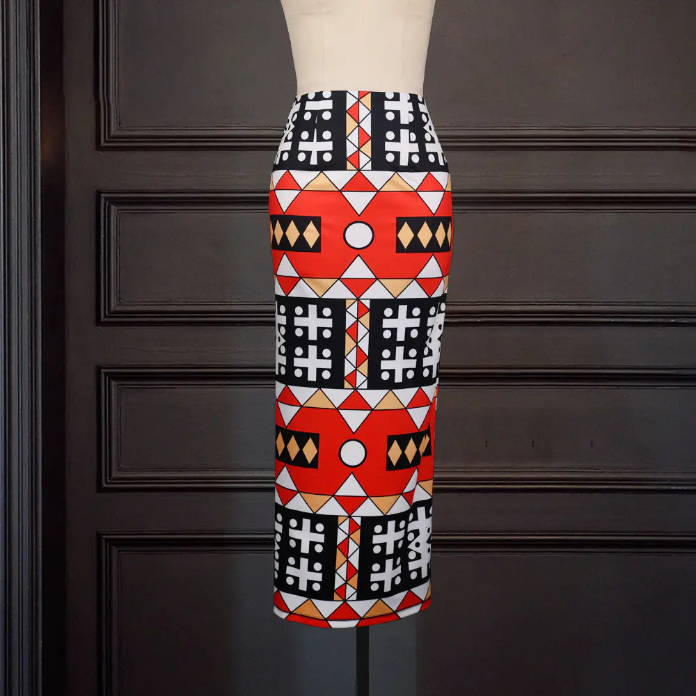 Geometric Print Split Skirt