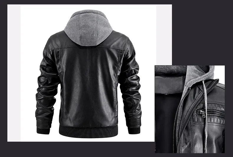 Leather Hooded Winter Jacket