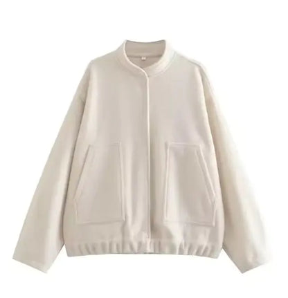 Women's V-Neck Bomber Jacket with Ruffled Sleeves