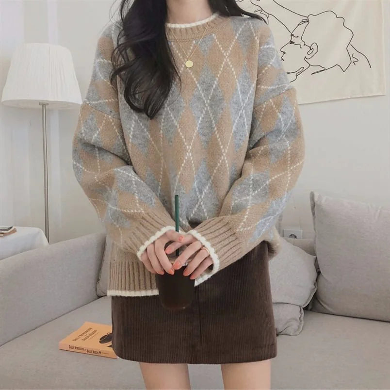 Rhombic Knit Pullover