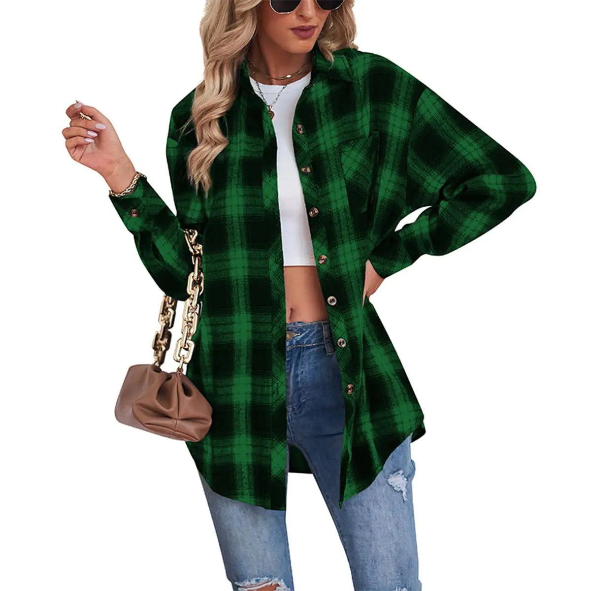 Plaid Shirt Checked Oversized Blouse